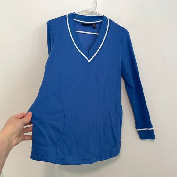 SUSAN GRAVER Brushed Back Knit V-Neck Tunic Blue Pullover Sweatshirt PETITE SP - Picture 9 of 13
